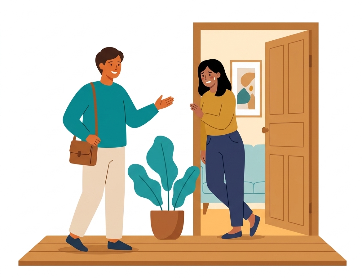Illustration of a crisis worker arriving at someone's home to provide support